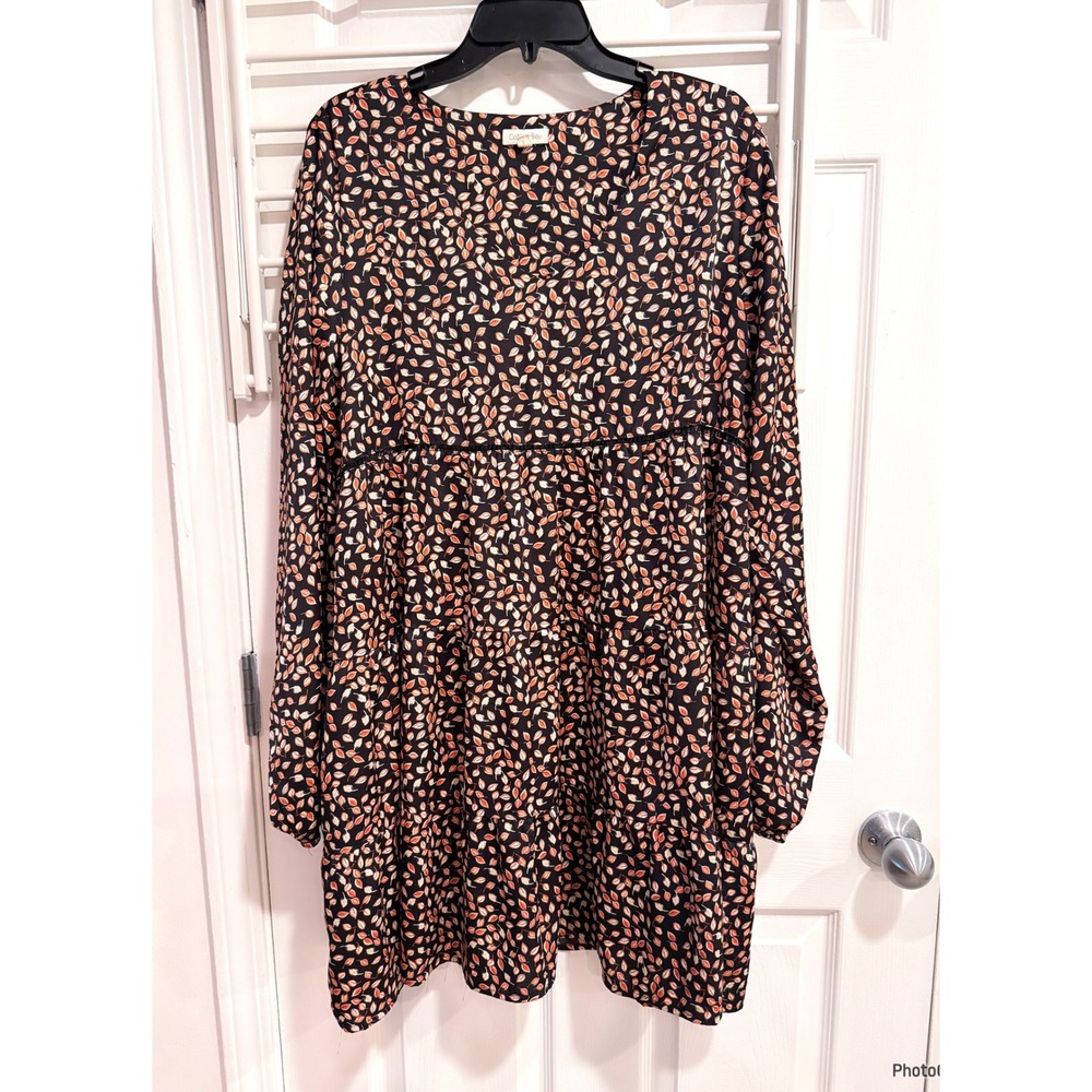Cotton Bleu Black Rust Leaf Print Tiered Dress Coquette Girl Fall Large